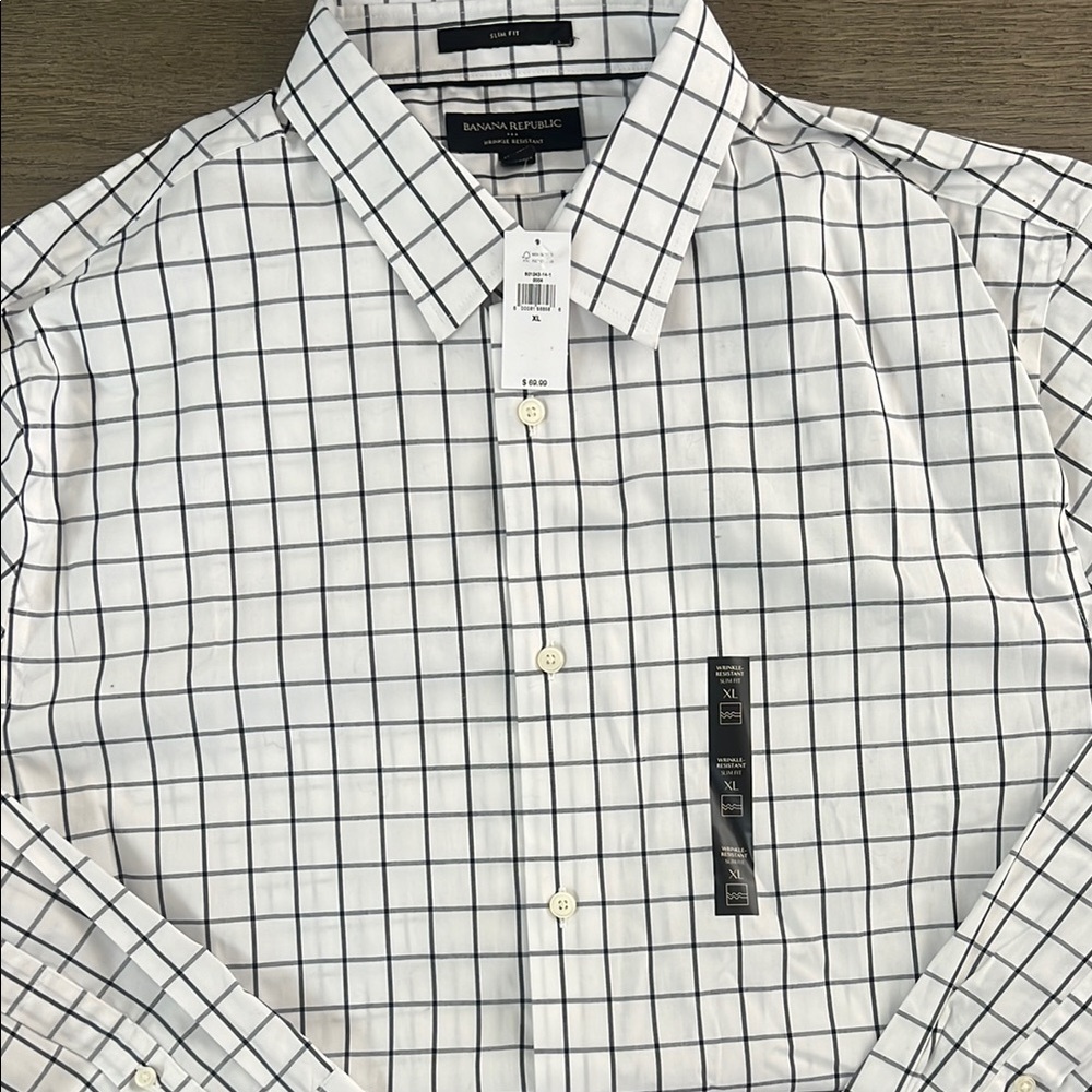 NWT Banana Republic White Checkered Men's Shirt XL